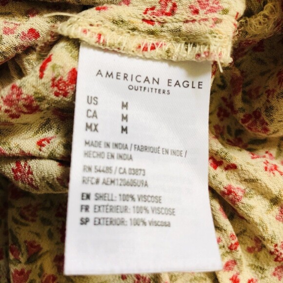 AMERICA EAGLE WOMEN'S TOP SIZE M FLORAL LOG SLEEVES OPEN BACK BOHO PEPLUM TUNIC - Picture 9 of 9